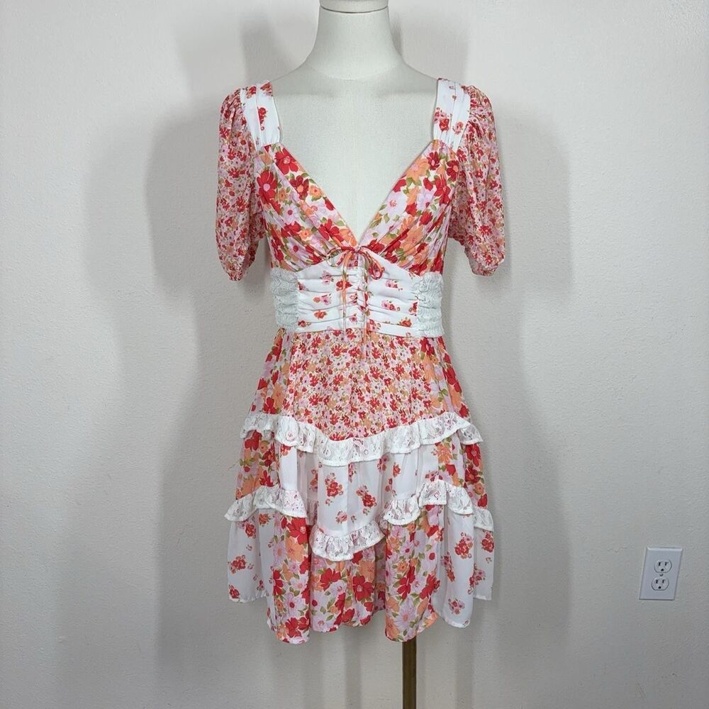 Altard State Dress Womens Medium Floral Ruffle Patchwork Boho Coquette Cottage